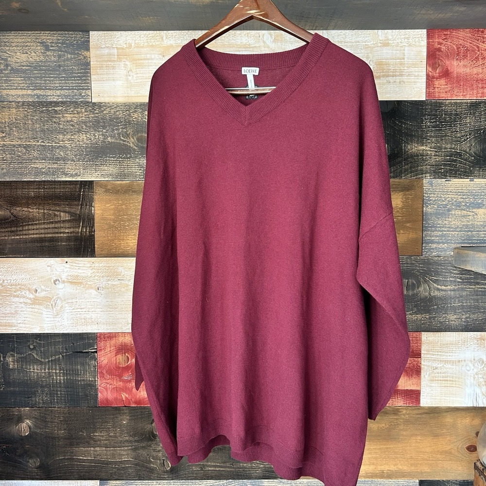 Loewe Oversized Sweater Bergundy V Neck All Wool Men's